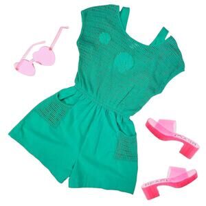 Vintage teal summer romper shorts